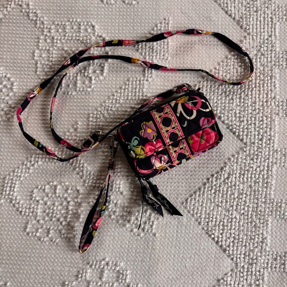 Vera Bradley navy blue floral print crossbody or clutch wristlet wearable wallet